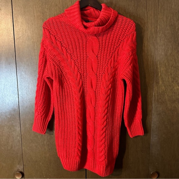 Brave Soul Red Cable Knit Turtleneck Sweater Women’s Jumper Acrylic Sz Small - Picture 4 of 13